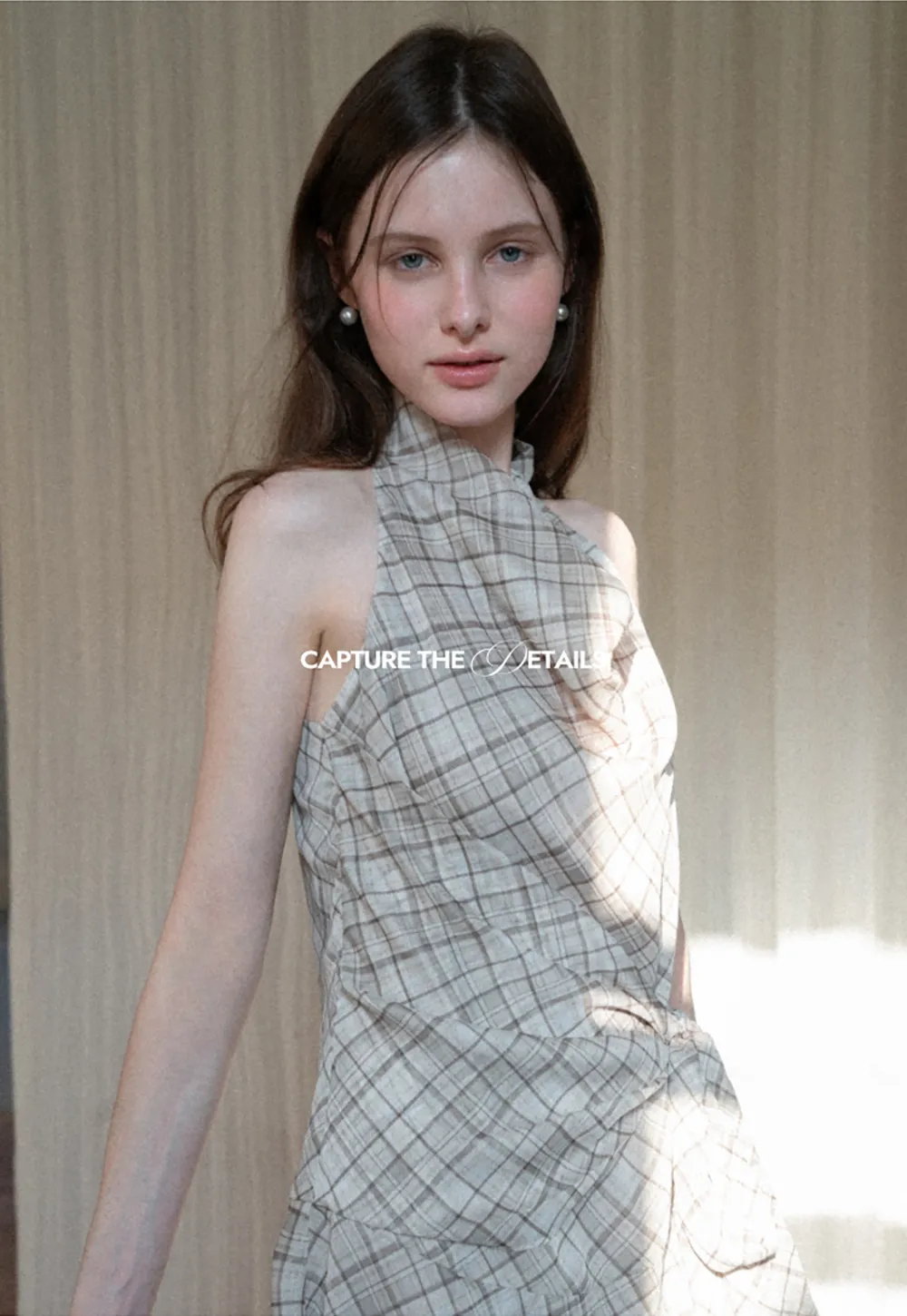 Plaid Halter Neck Wrap Dress with Side Tie