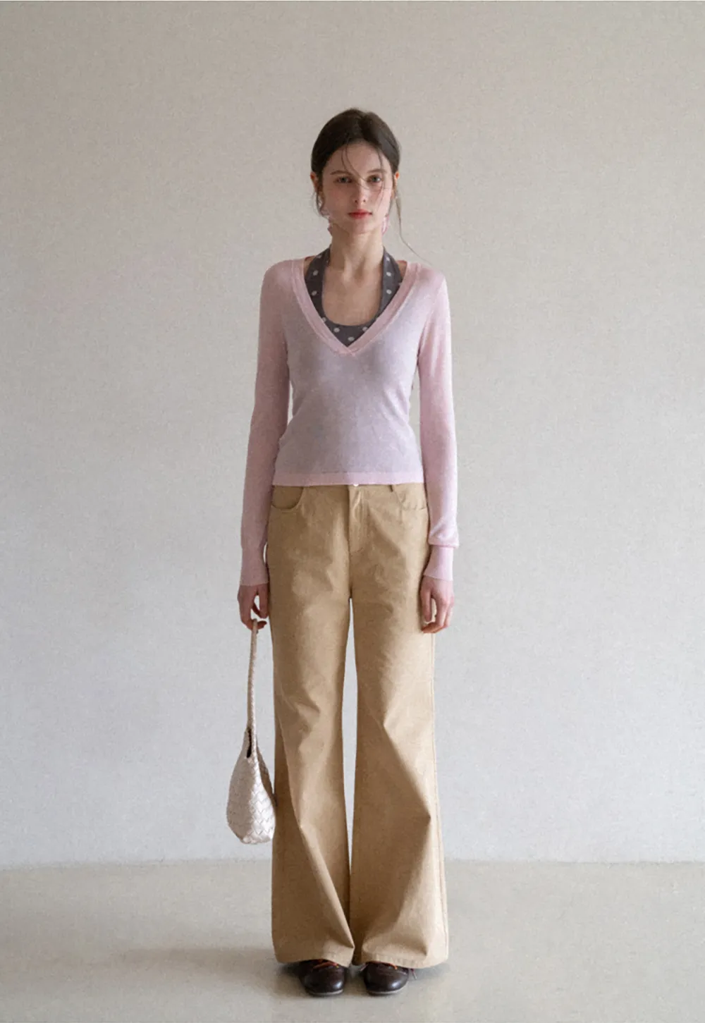 Woolen Knit Sweater and Polka Dot Tank Top