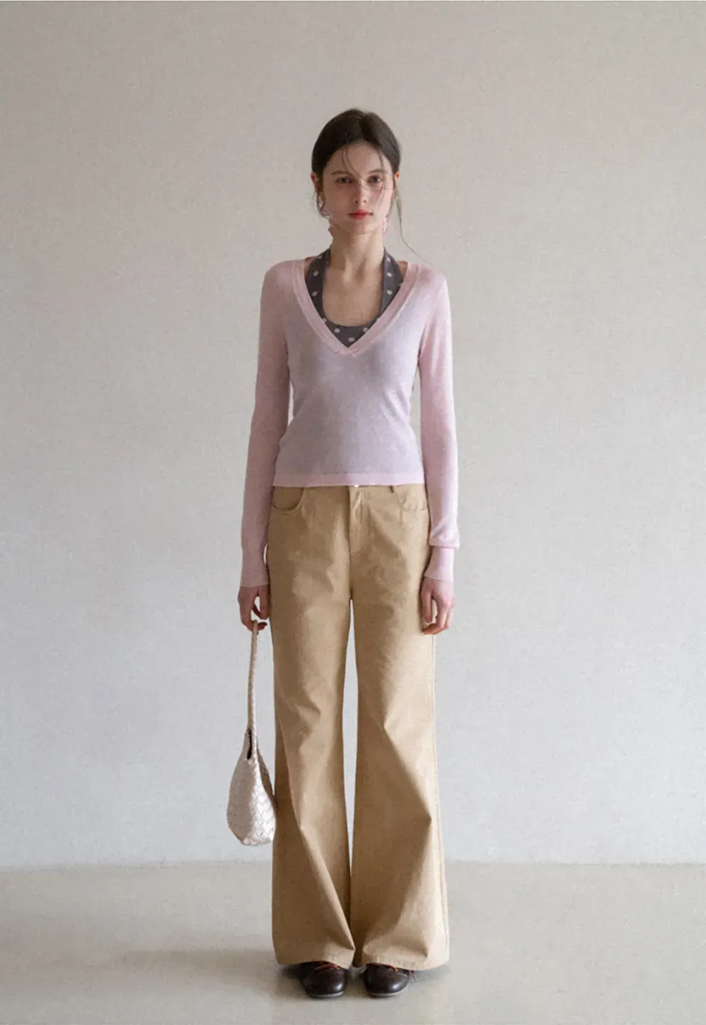 Woolen Knit Sweater and Polka Dot Tank Top