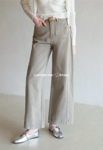 Wide leg high waist denim pants with belt loops