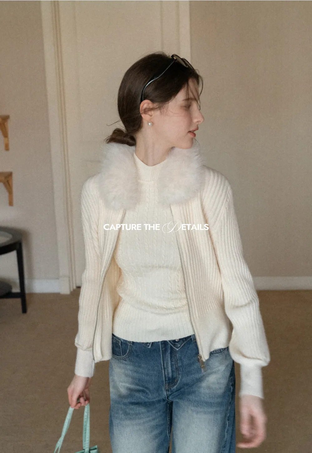 Cable Knit Sleeveless Top with High Neck Design