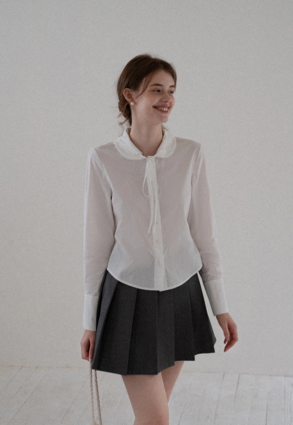 Lace Trim Peter Pan Collar Long Sleeve Blouse
