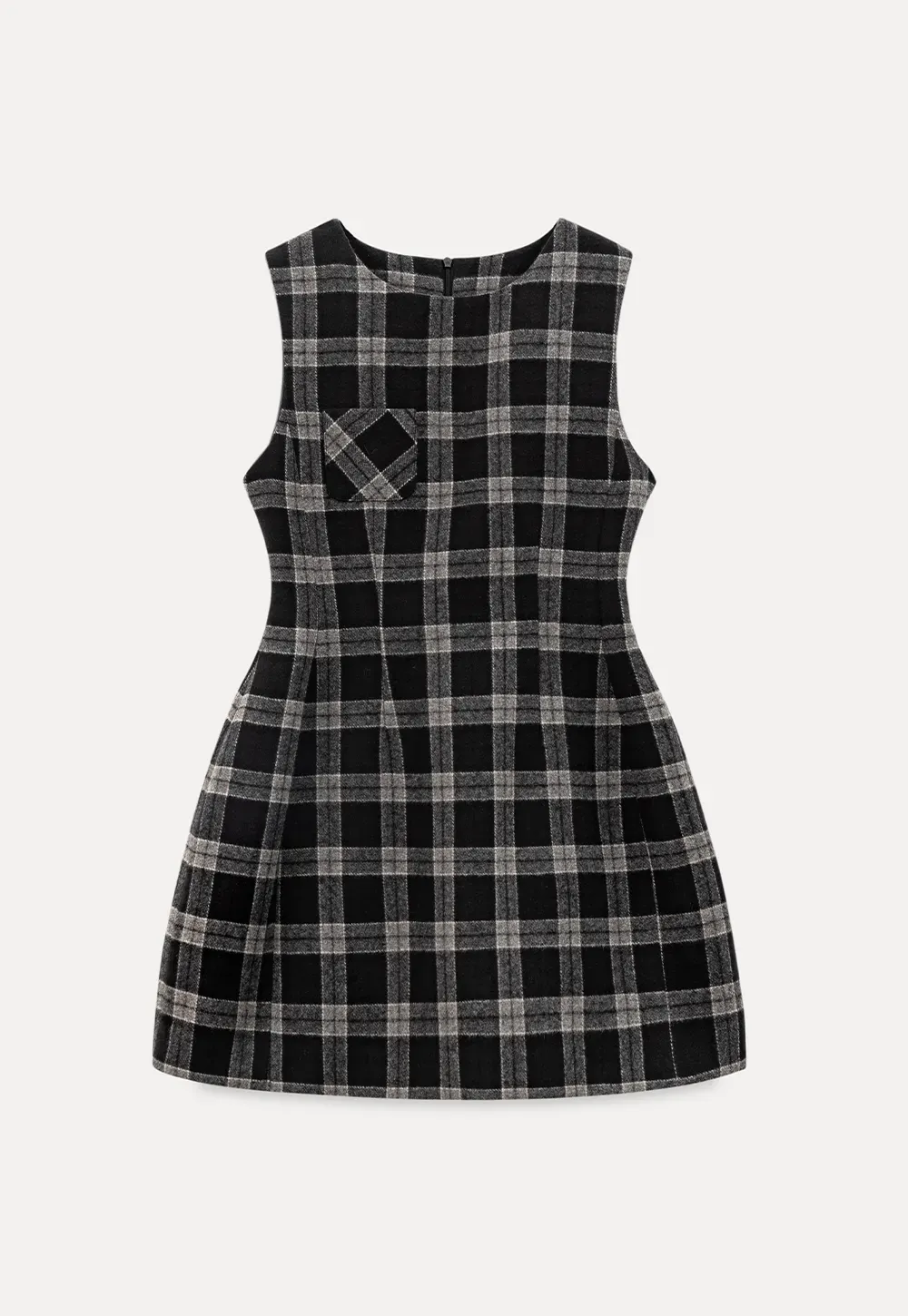 Sleeveless Plaid Dress with High Neck Tie Design