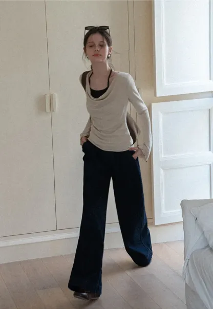Dark Denim Wide-Leg Pants