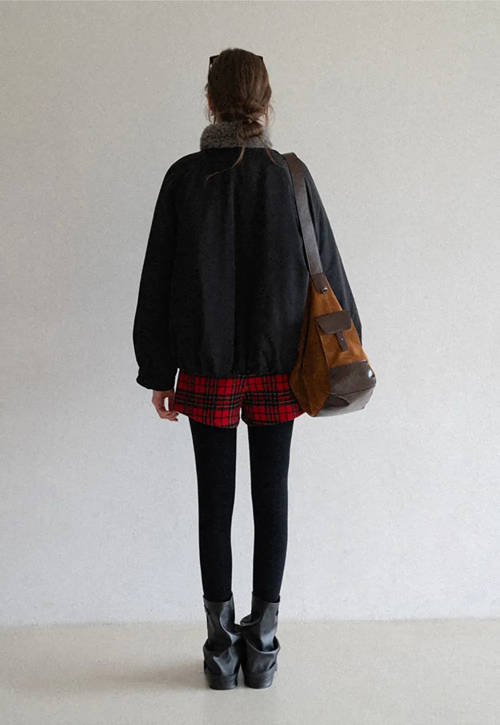 High waist plaid shorts with front pocket design