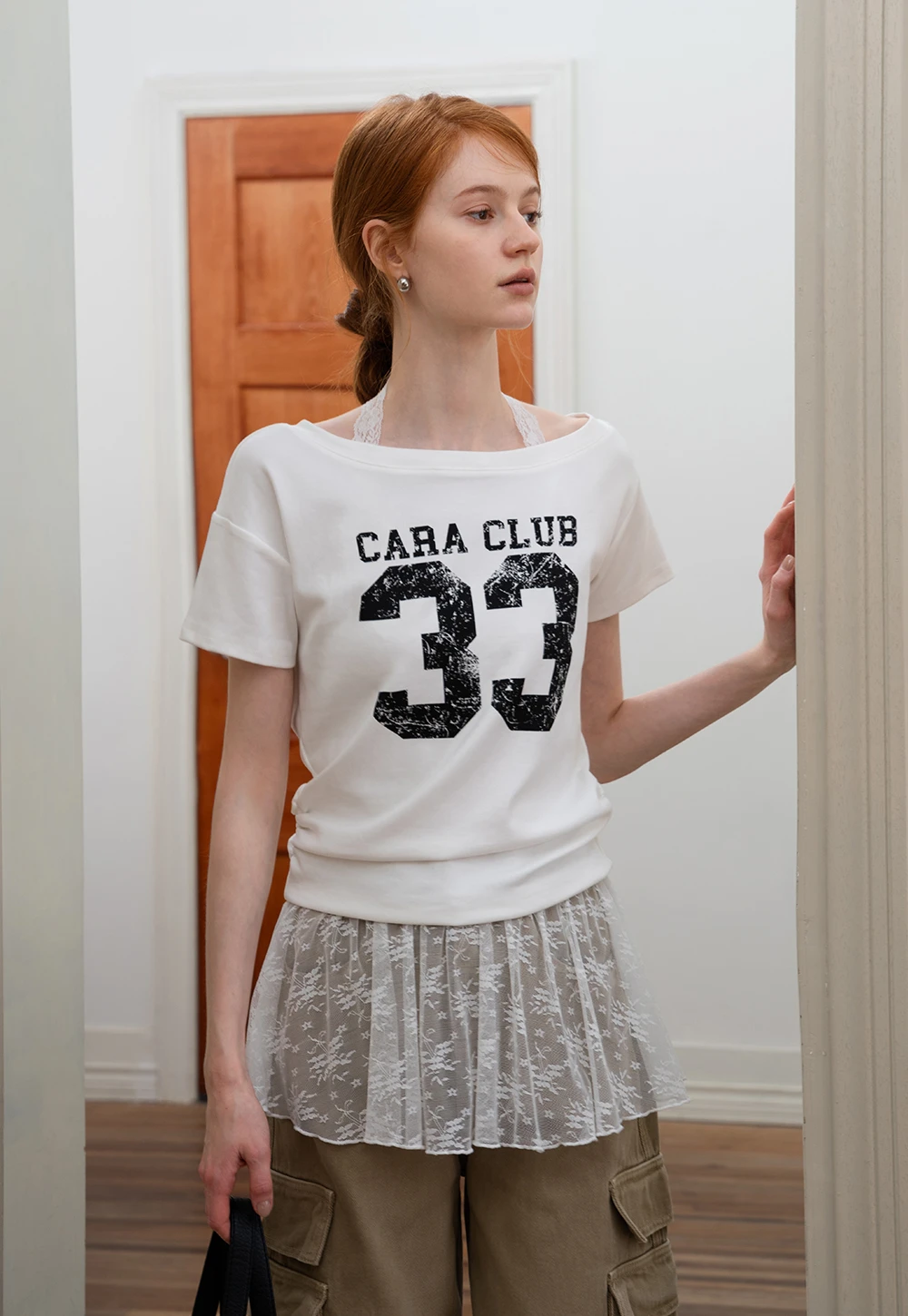 Graphic Off-Shoulder Ruched Tee