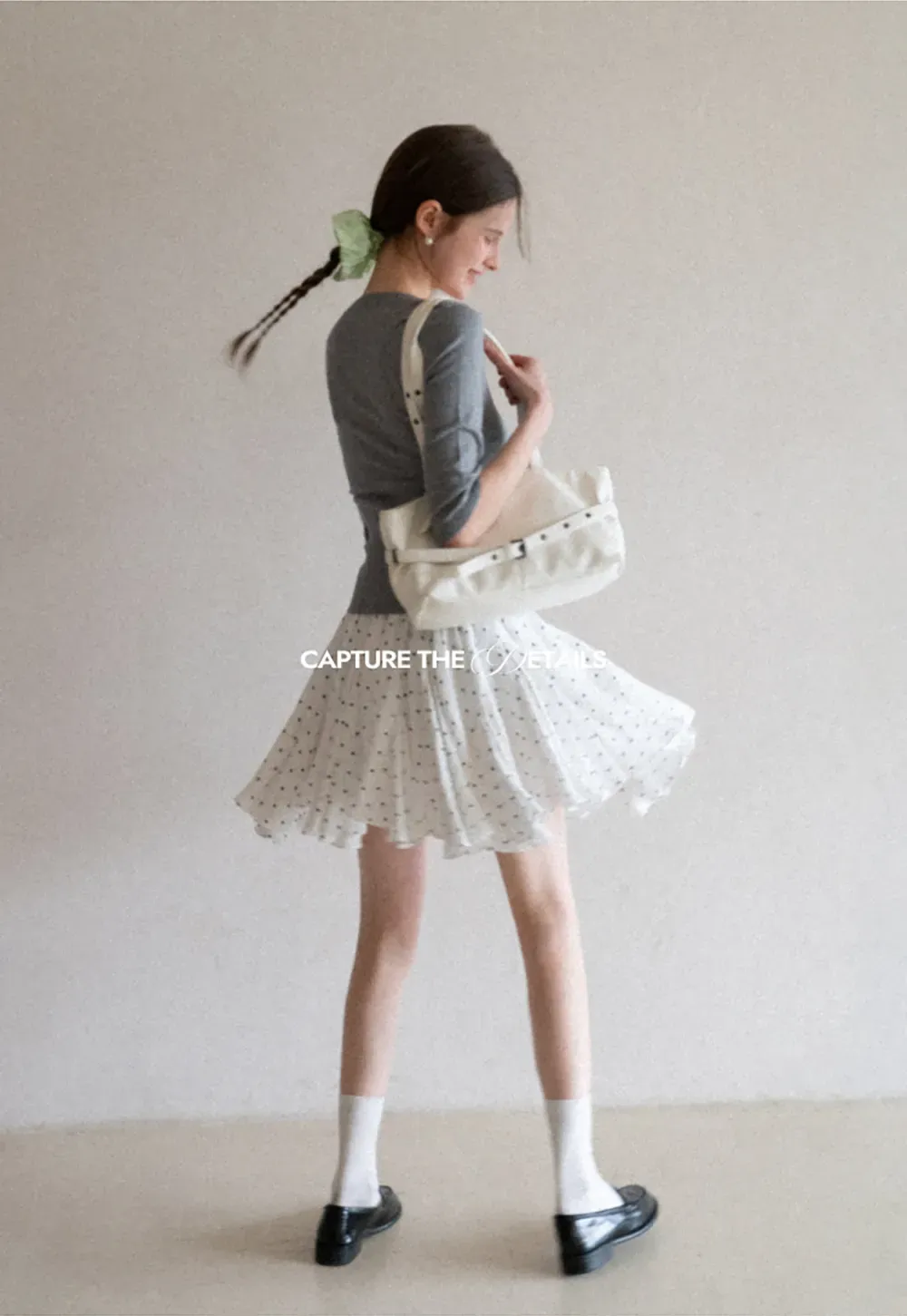 Polka dot pleated skirt with elastic waistband