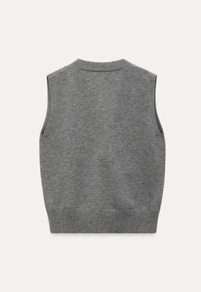 Knitted Vest with Button Closure and Embroidery