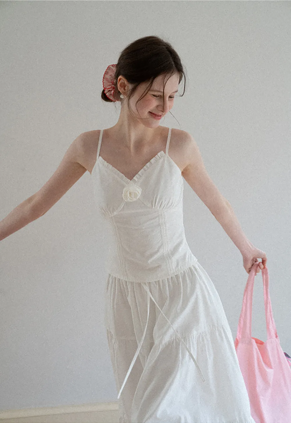 V neck sleeveless dress with floral embellishment