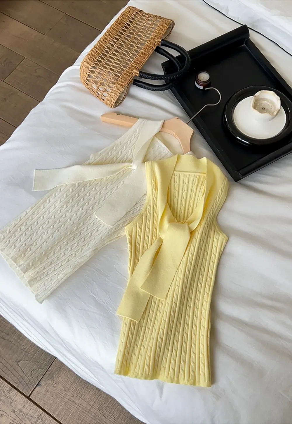 Knit Sleeveless Top with Front Bow Detail