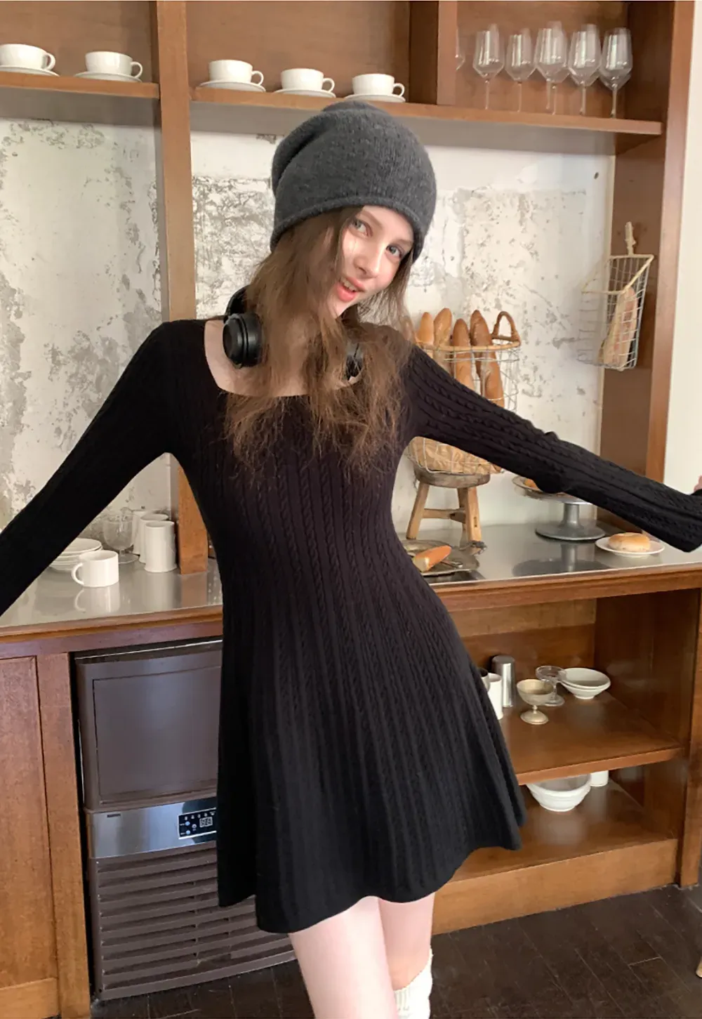 Elegant Cable Knit Flare Dress