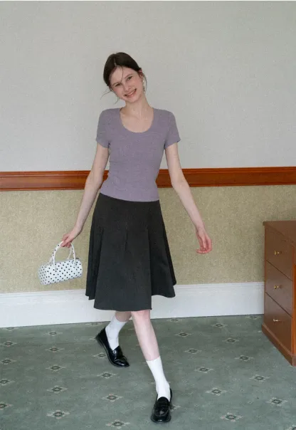 Pleated A-line Skirt with Waistband