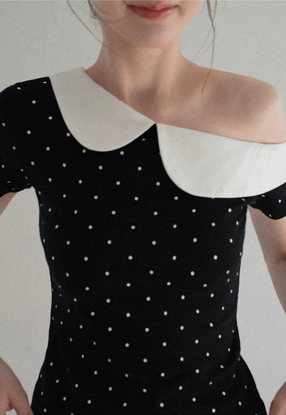 Polka dot short sleeve top with Peter Pan collar