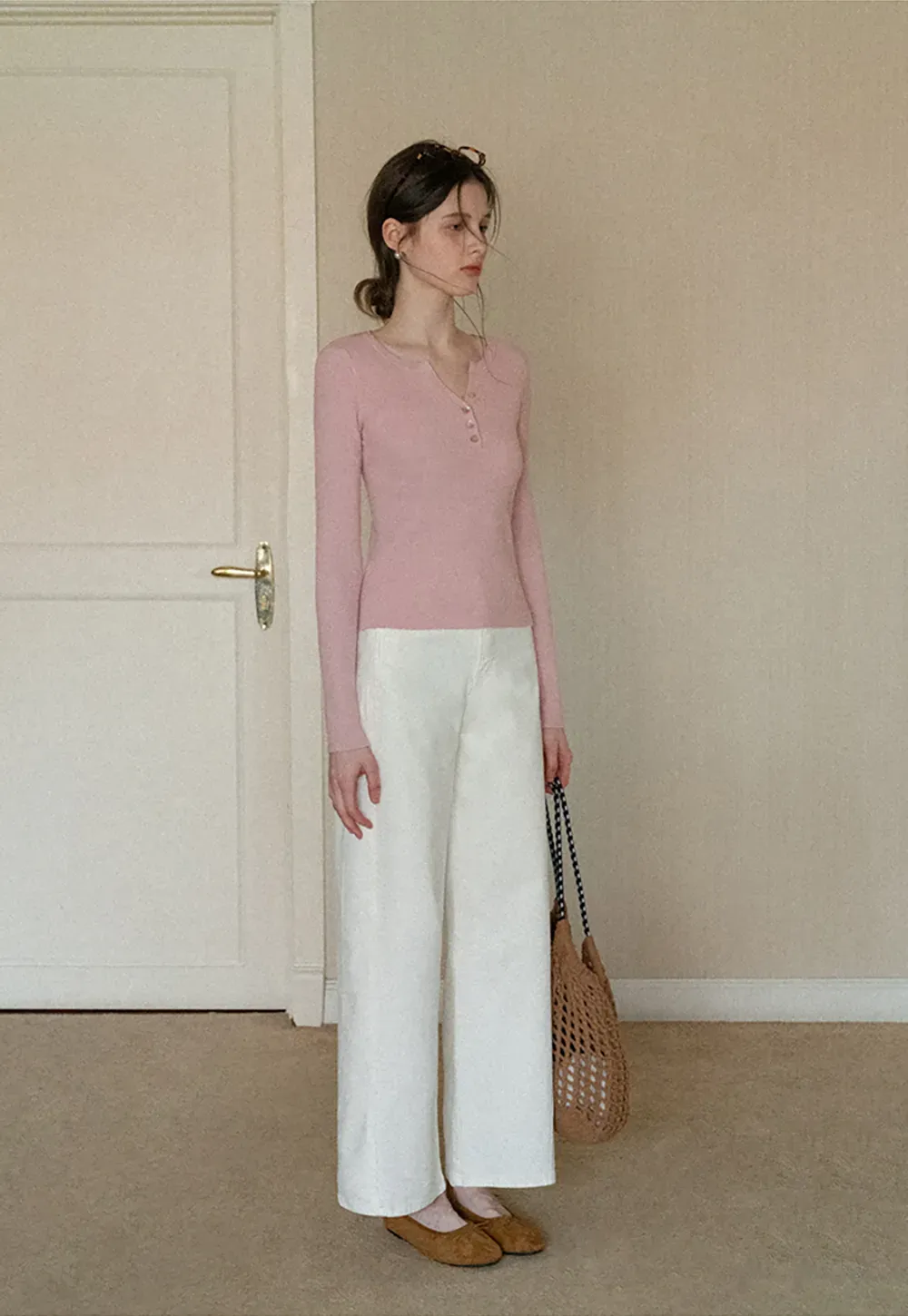 Elegant Henley Knit Top with Button Detail