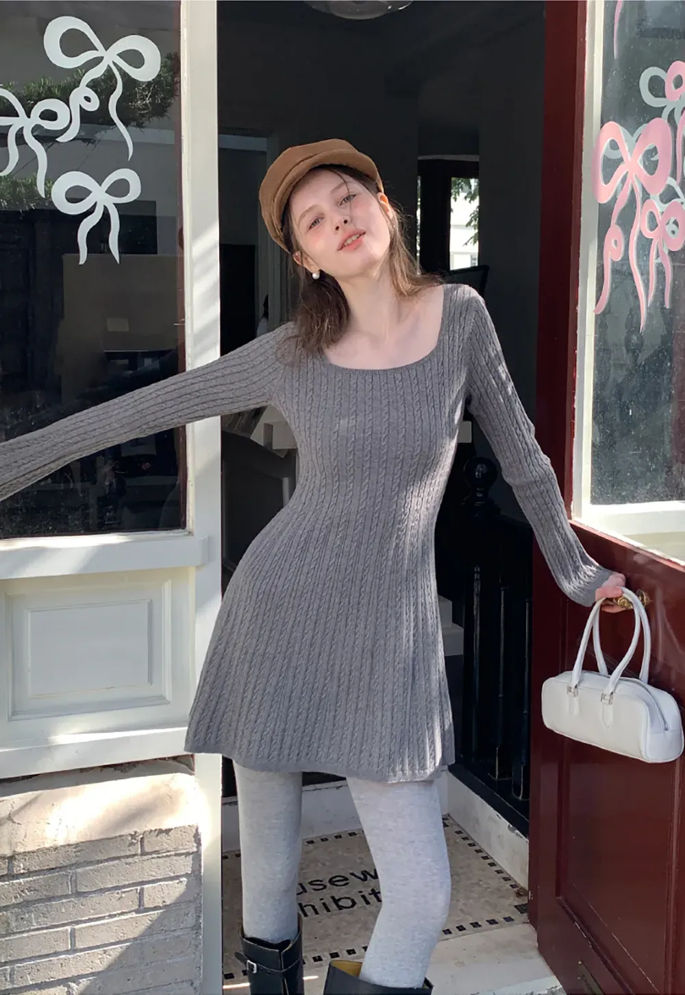 Elegant Cable Knit Flare Dress