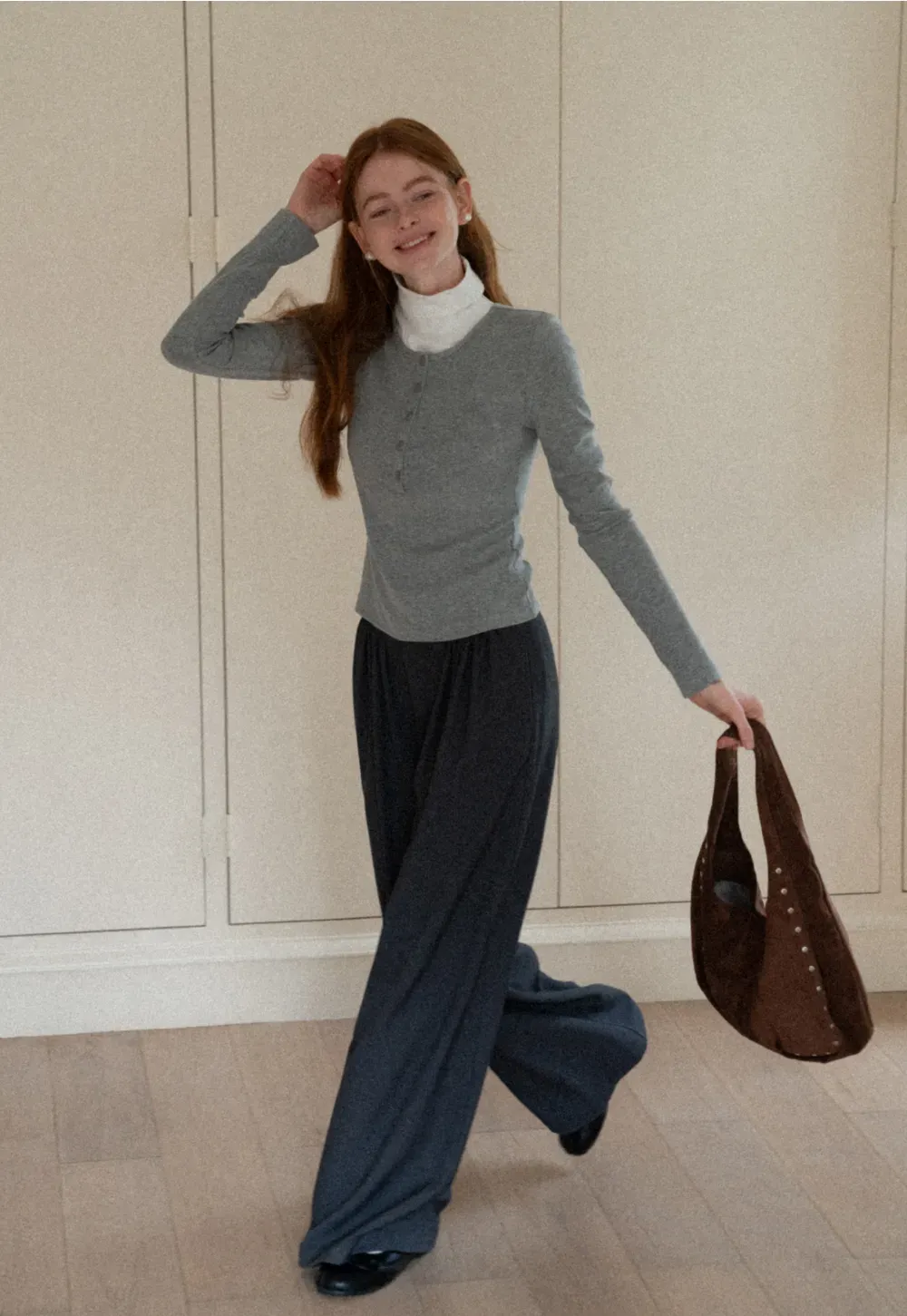 Stylish Gray Long-Sleeve Turtleneck Top