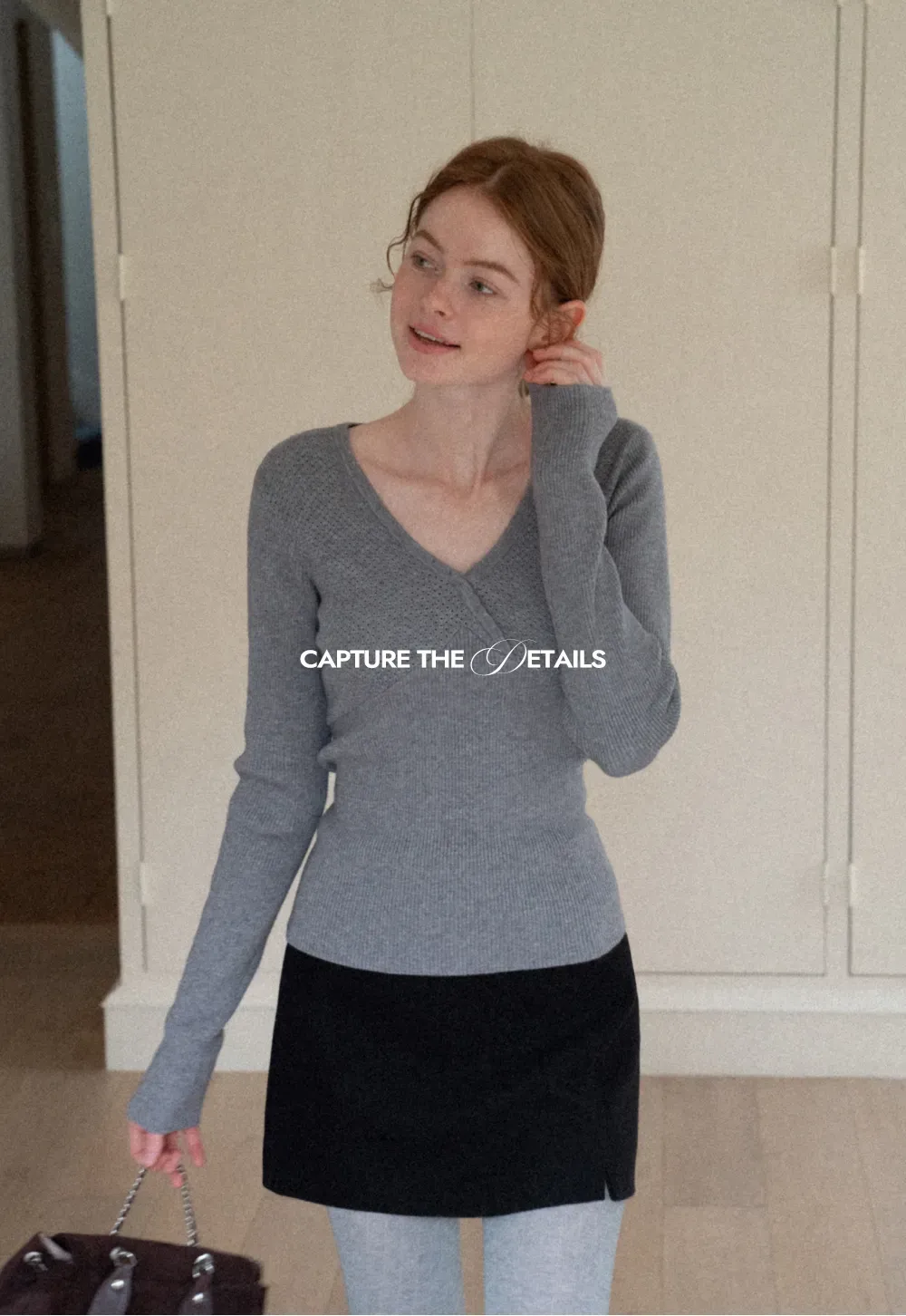 Ribbed knit sweater with round neckline long sleeves simple design