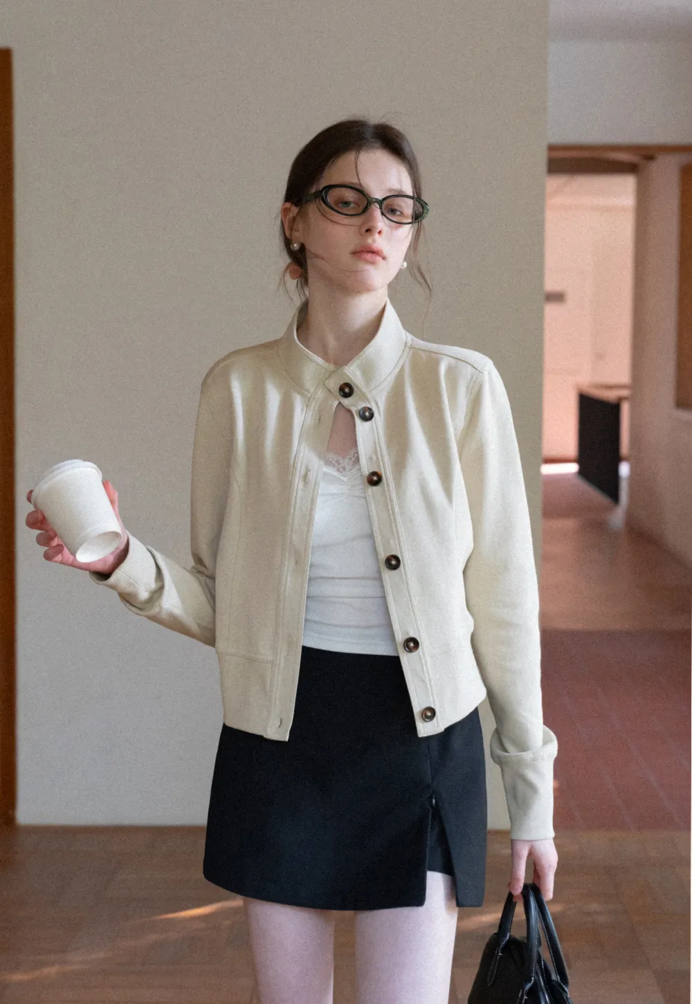 Plaid Skirt with Front Slit