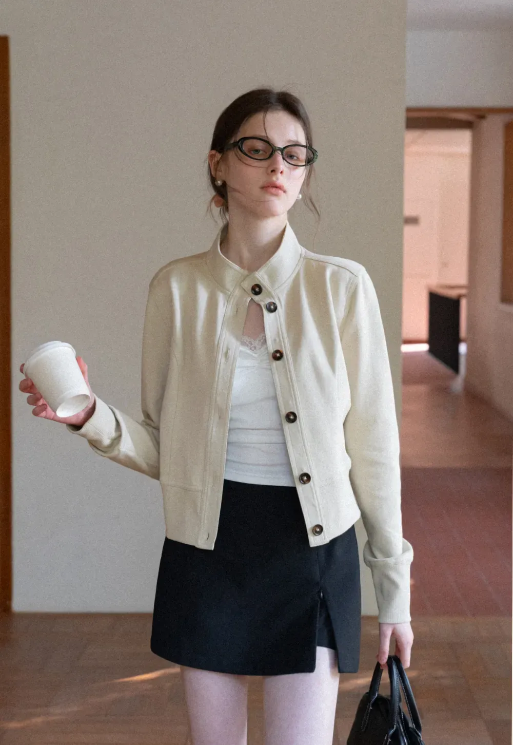 Plaid Skirt with Front Slit