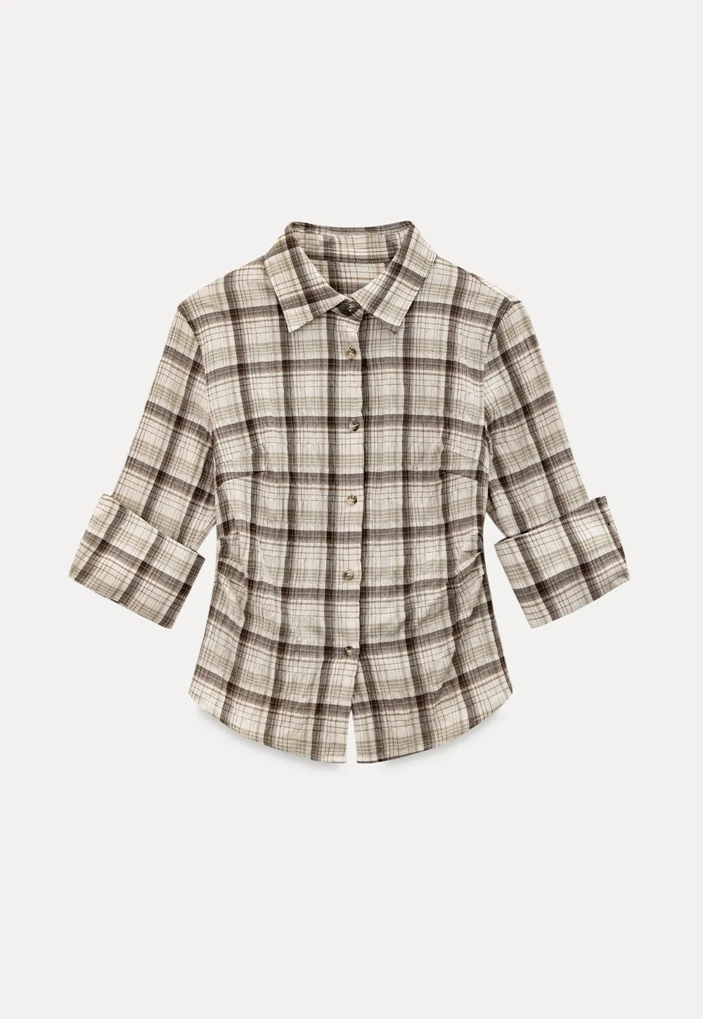 Plaid Shirt with Rolled Sleeves and Button Front