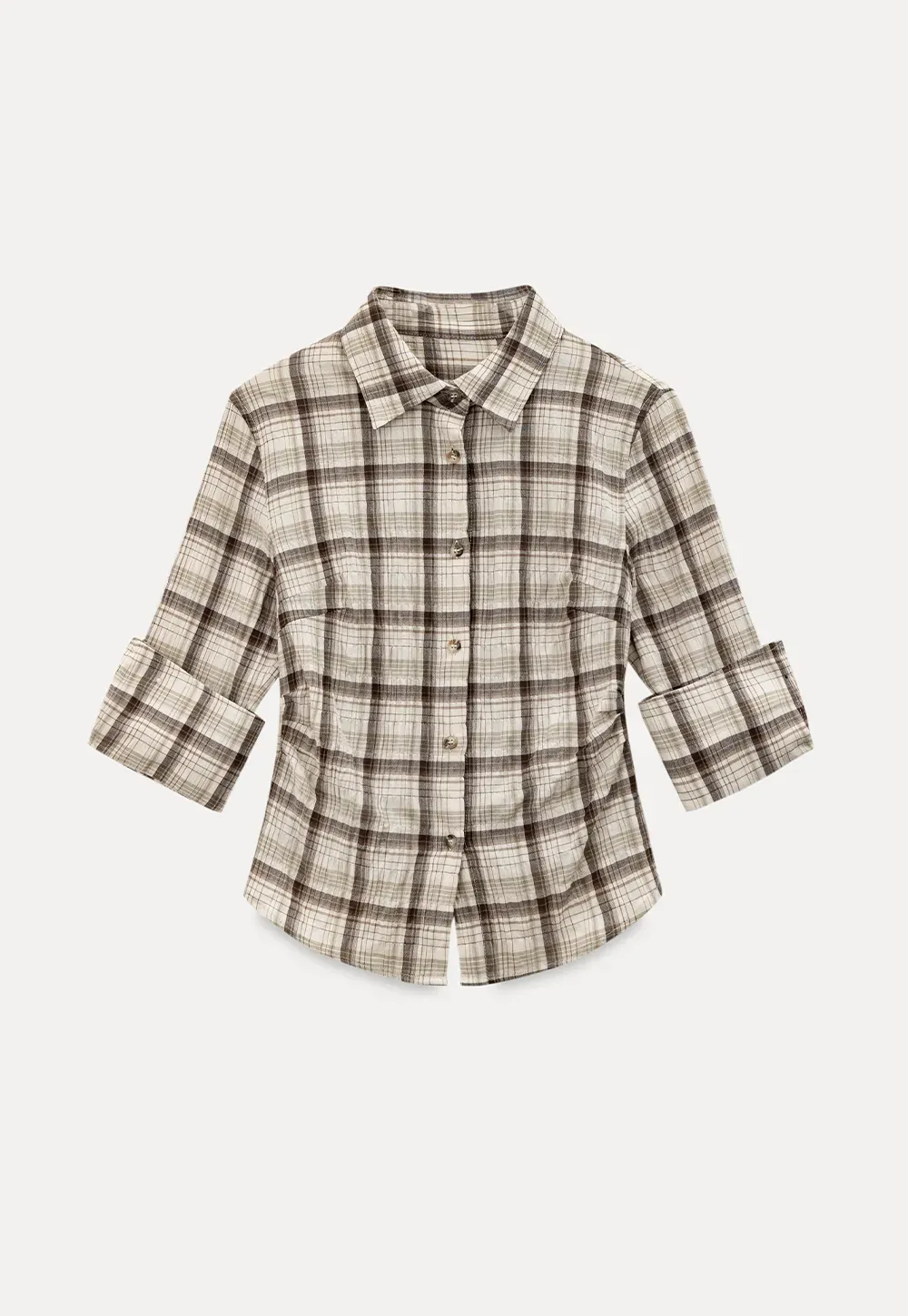 Plaid Shirt with Rolled Sleeves and Button Front