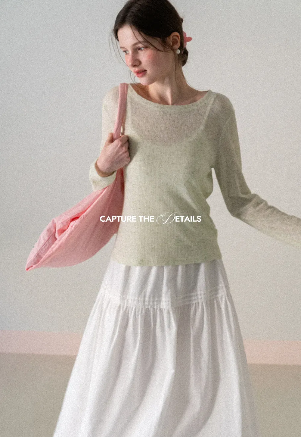 Long sleeve sheer knit top with round neckline