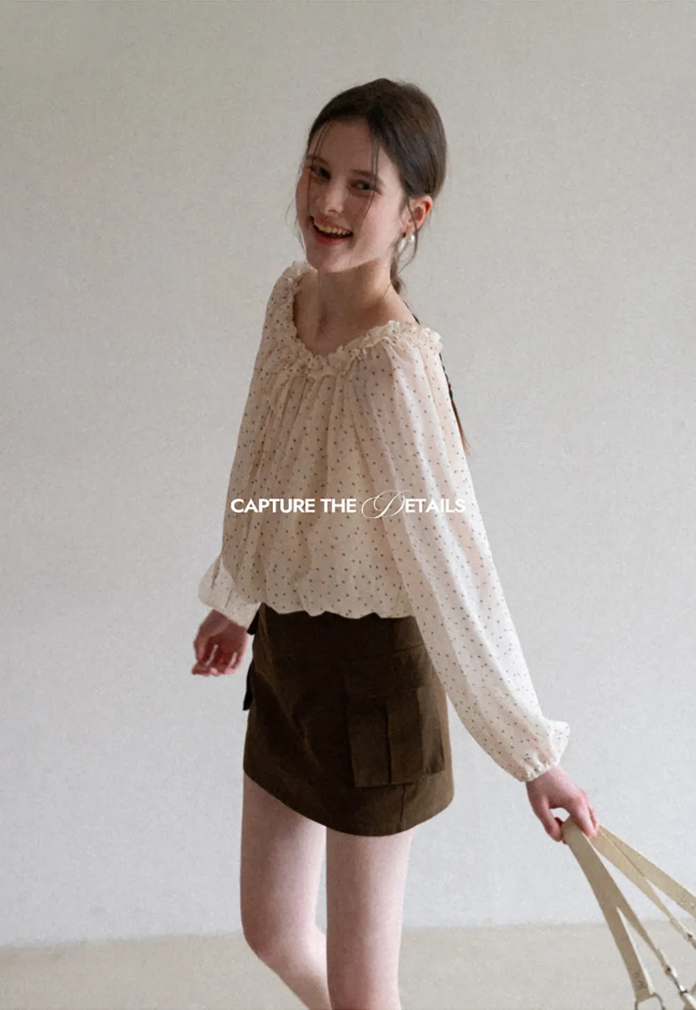 Polka Dot Ruffled Off Shoulder Chiffon Blouse