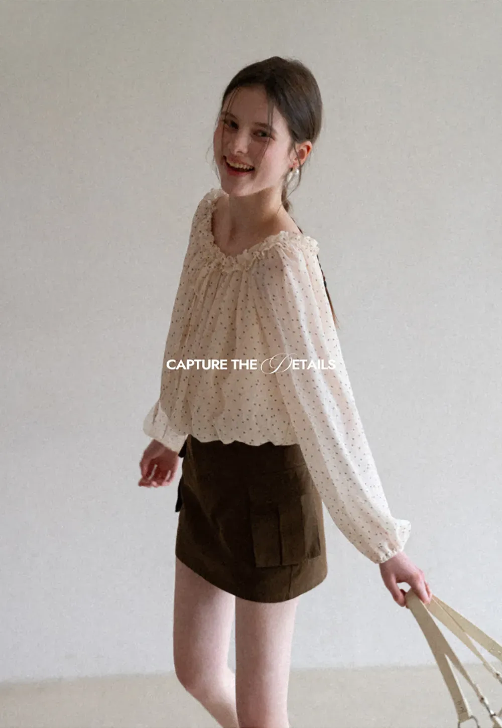 Polka Dot Ruffled Off Shoulder Chiffon Blouse