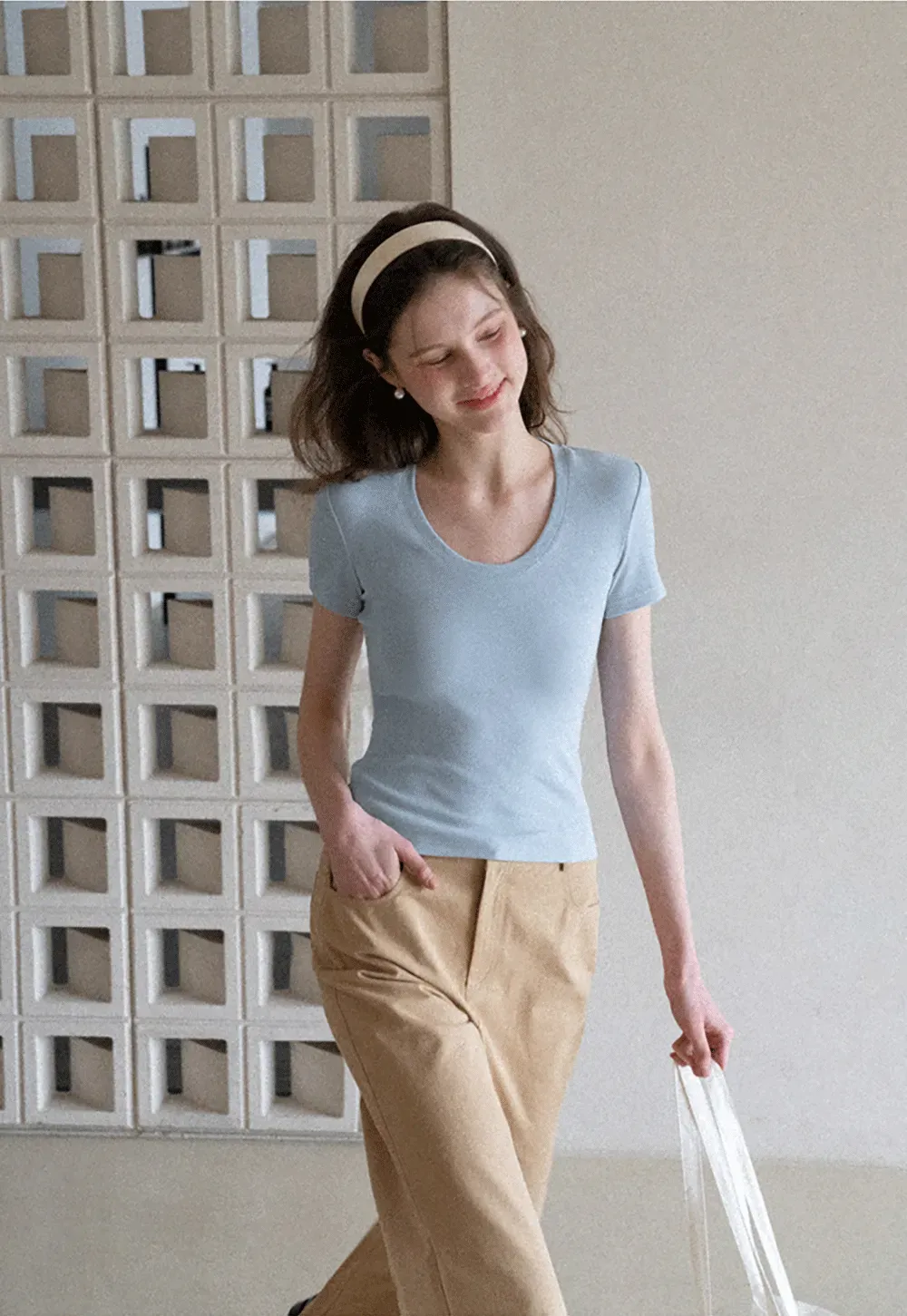 Short Sleeve Crop Top with Back Buttons