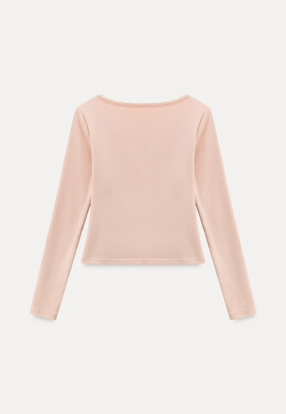 V neck long sleeve top with lace trim and fitted design