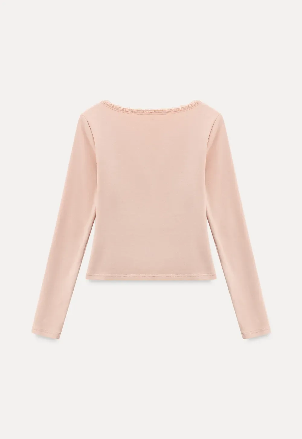 V neck long sleeve top with lace trim and fitted design