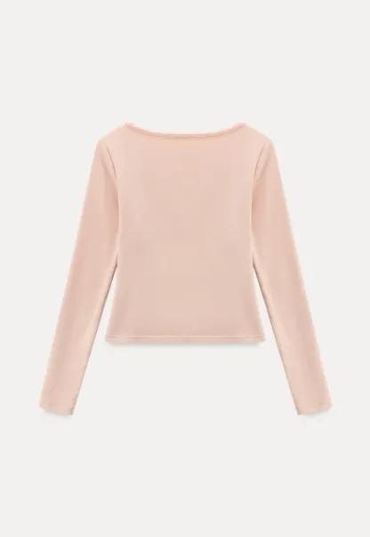 V neck long sleeve top with lace trim and fitted design