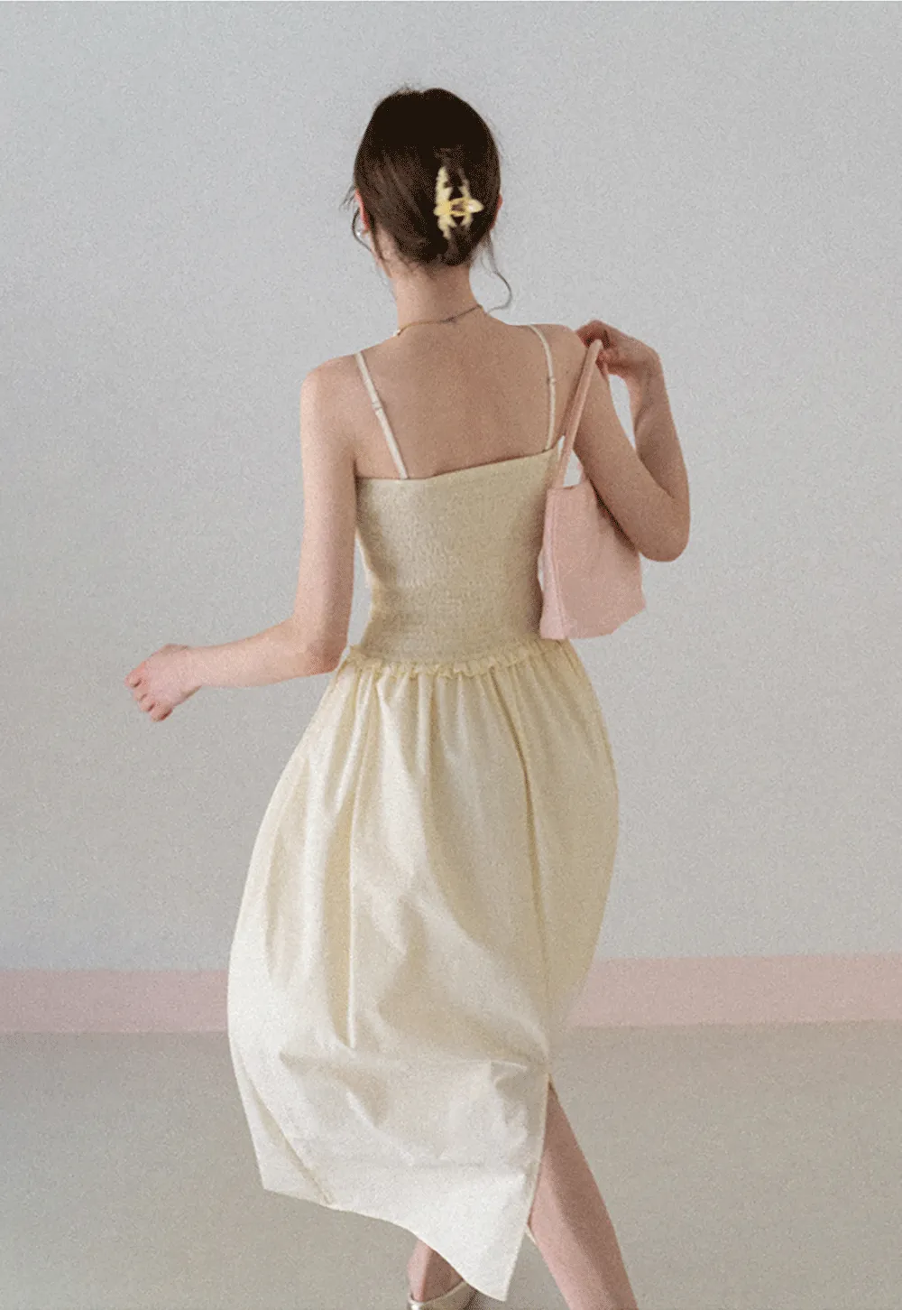 Strapless Smocked Bodice A Line Midi Dress