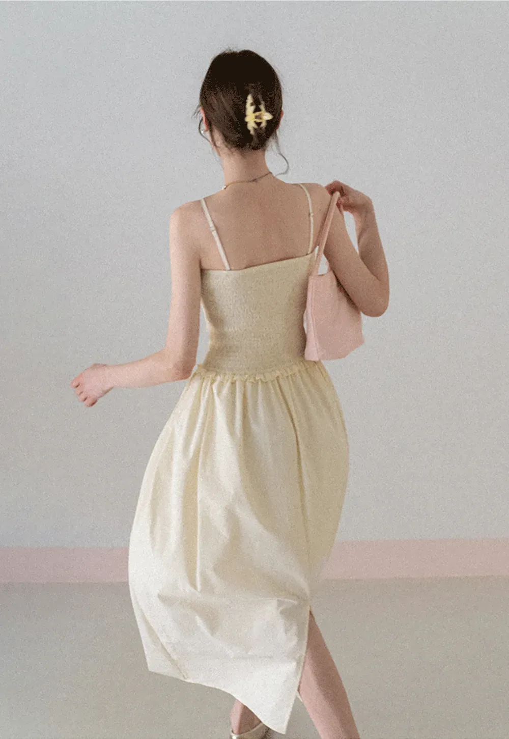 Strapless Smocked Bodice A Line Midi Dress