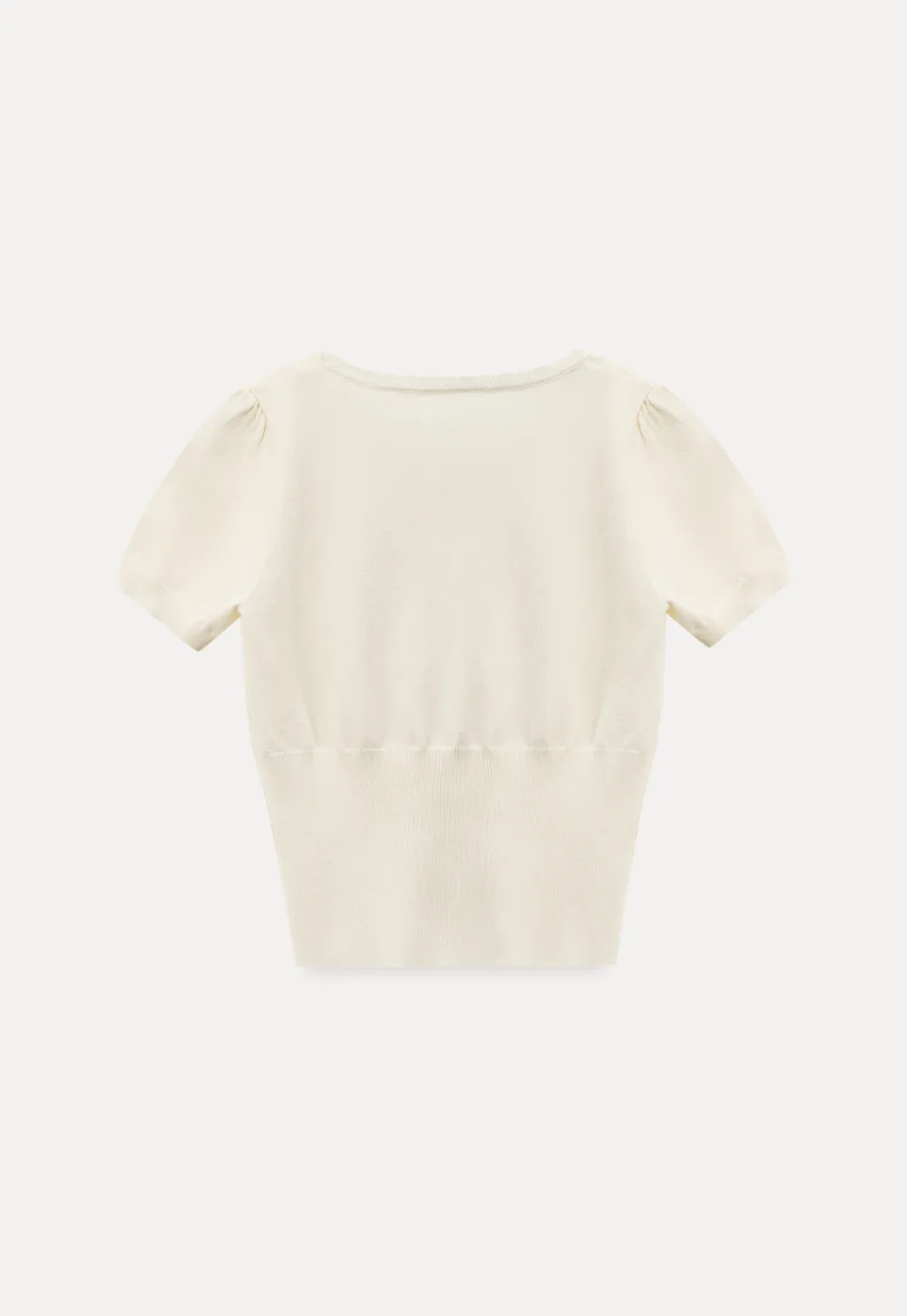 Short Sleeve Knit Top with Lace Trim and Button Placket