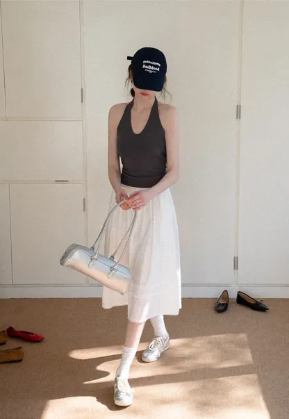 V neck halter tank top with fitted silhouette