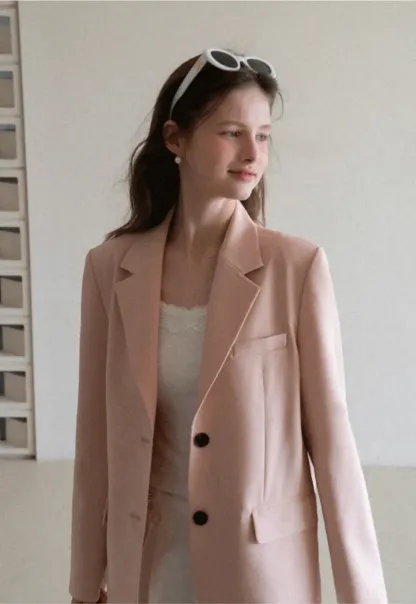 Short Jacket with Notched Collar and Sleeve Buttons