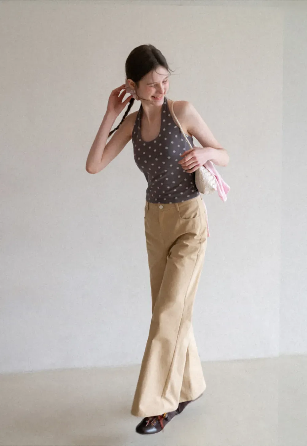 Woolen Knit Sweater and Polka Dot Tank Top