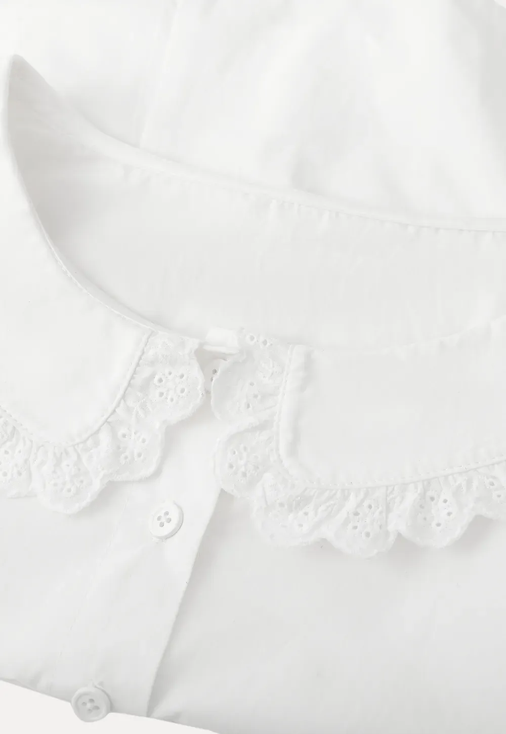 Long sleeve button front shirt with lace collar