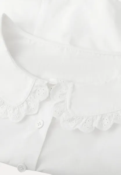 Long sleeve button front shirt with lace collar