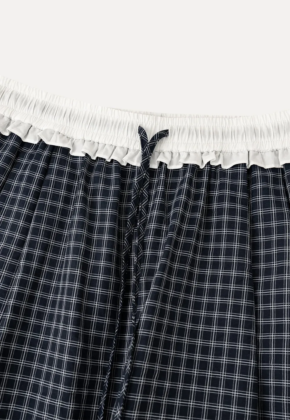 Wide Leg Plaid Casual Pants with Ruffled Waistband