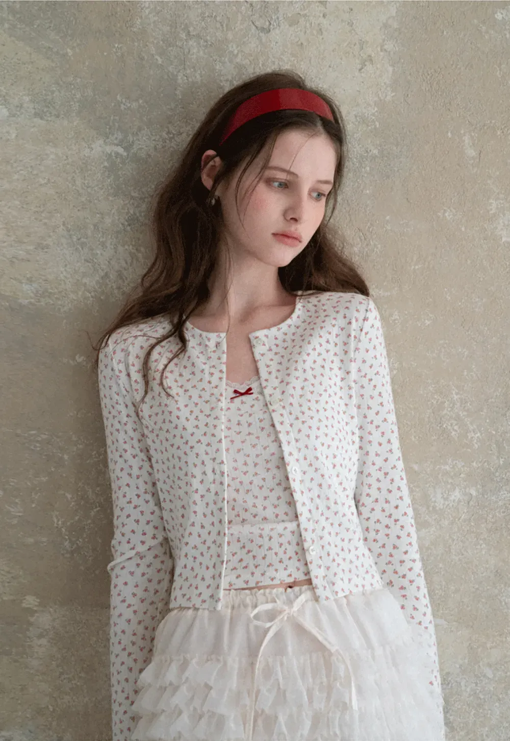 Floral Print Lace Trim V Neck Short Top