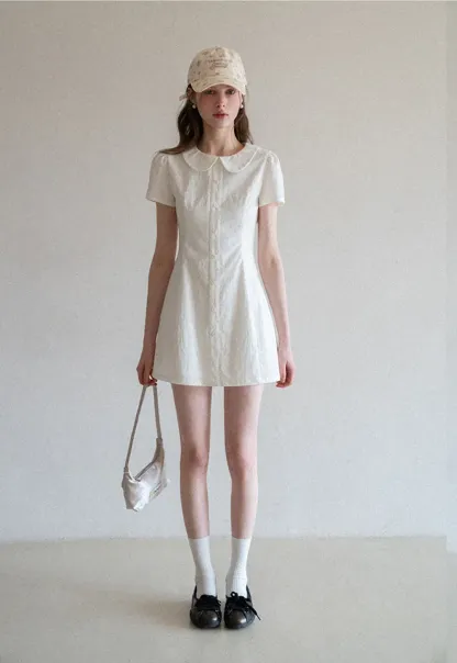 Button Front Dress with Peter Pan Collar and Short Sleeves