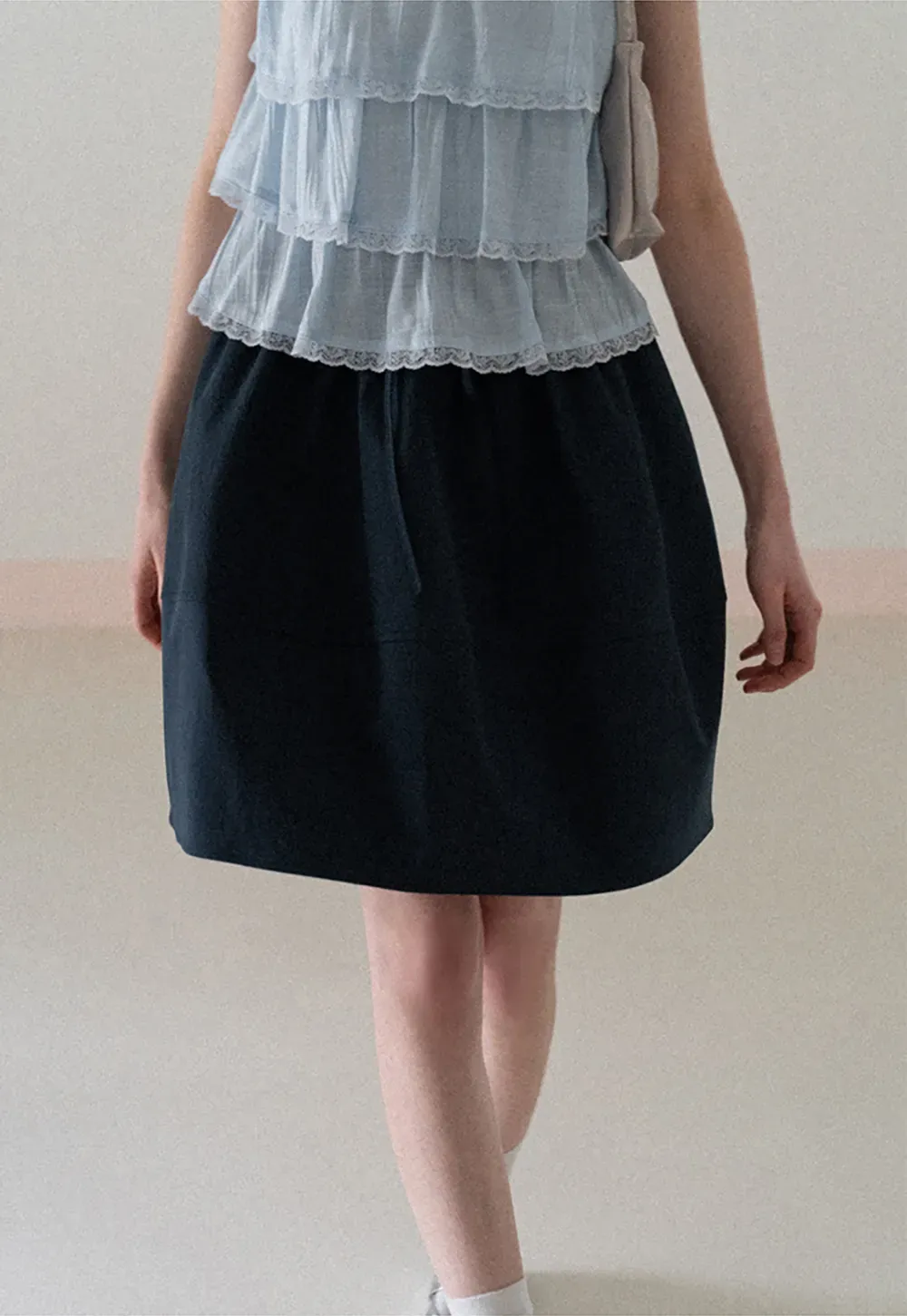 A-line skirt with drawstring waist and layered hem