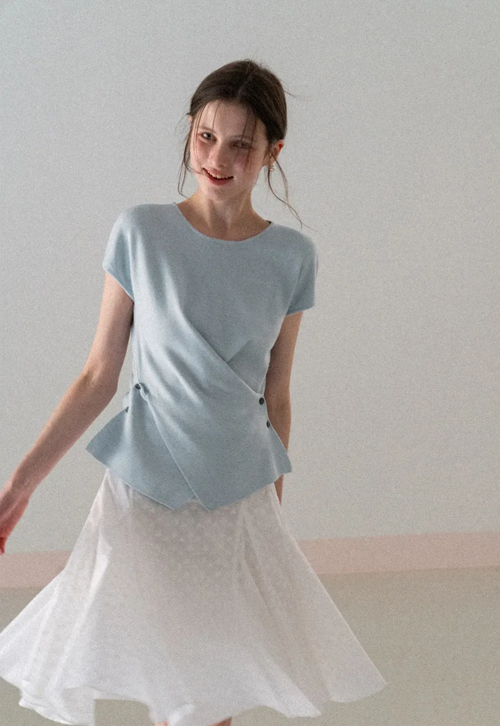 Lightweight Knit Top with Asymmetrical Hem