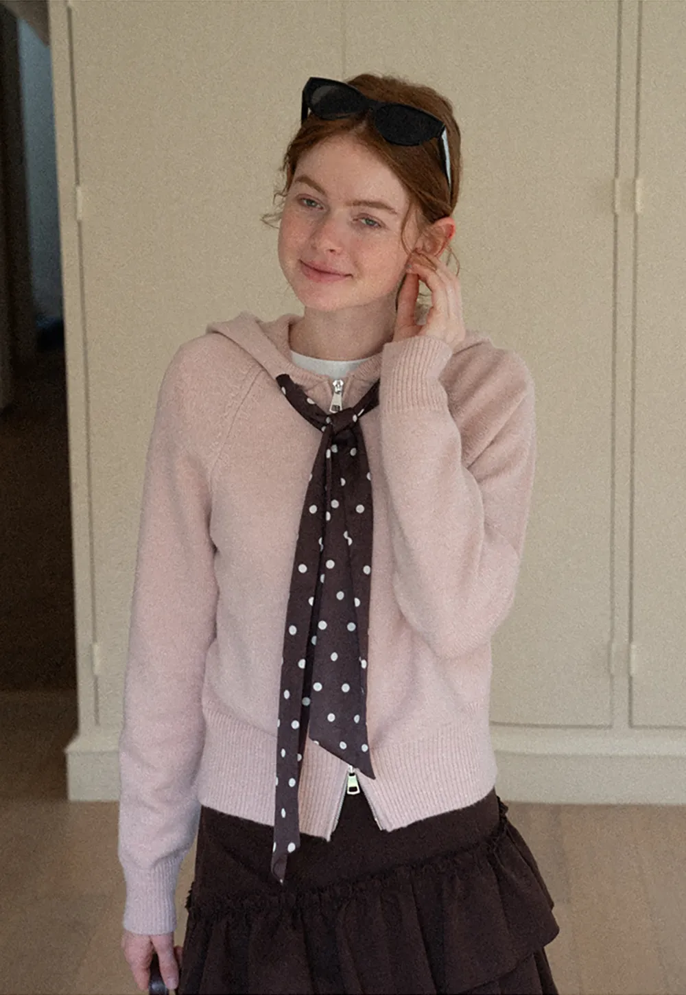 Pink Hooded Knit Sweater for Women Soft Warm Casual Top