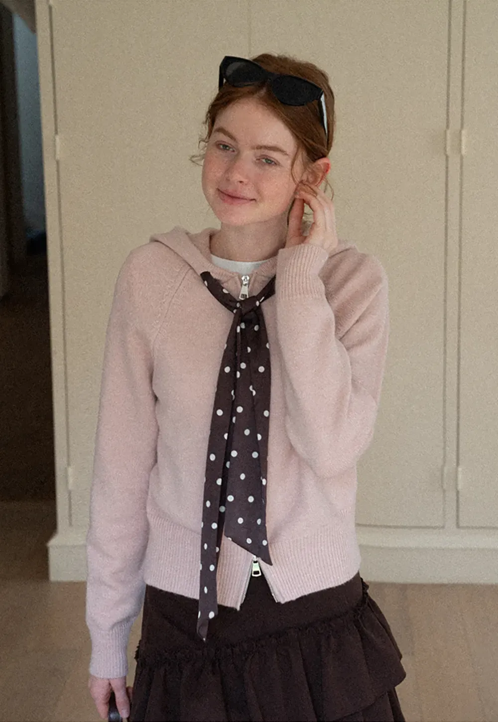 Pink Hooded Knit Sweater for Women Soft Warm Casual Top