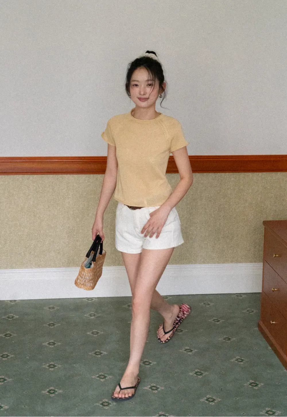 Short Sleeve Ribbed Knit Top with Raglan Sleeves