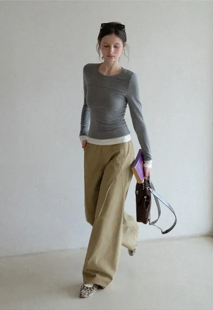 Long sleeve round neck layered t shirt design top