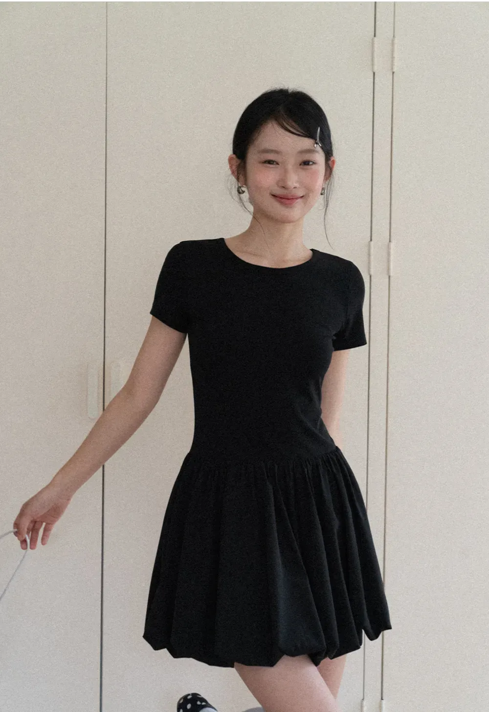 Short Sleeve Dress with Back Cutout and Bow Detail